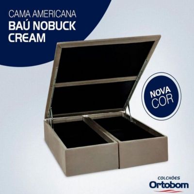 Cama Americana Baú Nobuck Cream