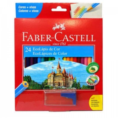 Lápis de Cor Ecolápis 24 Cores Faber Castell + 1 Apontador com Depósito