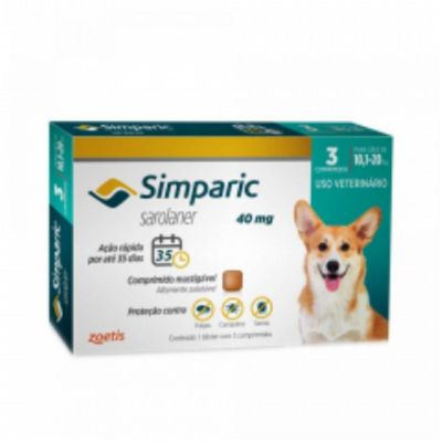 Antipulgas Zoetis Simparic 40 Mg Para Cães 10,1 A 20 Kg - 3 Comprimidos