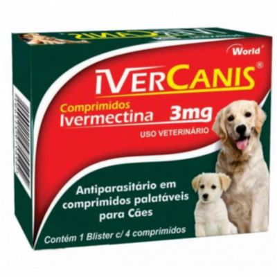 Ivercanis 3mg 4 comp World Ivermectina Cães