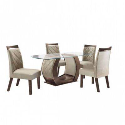 Mesa de Jantar em MDF, 6 Cadeiras, 170x90cm - Lj Móveis Fênix - Castanho Prêmio / Areia