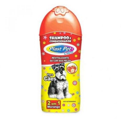 SHAMPOO E CONDICIONADOR PLAST PET CARE 2 EM 1 – MORANGO – 500 ml