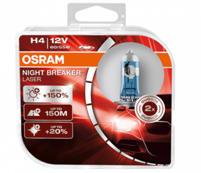 Lâmpada H4 OSRAM Night Breaker Laser, Luz Branca/Amarela