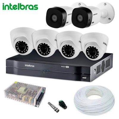 Kit Câmeras de Segurança Intelbras Com 6 Câmeras Infravermelho e DVR 8 Canais MHDX 1108