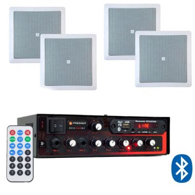Kit de Som Ambiente Premier Audio Slim RCV300BT Bluetooth + 4 Arandelas JBL 6CO1Q