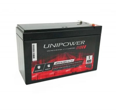 Bateria 12V 7Ah Selada para Nobreak Alarme VRLA e Sistema de Segurança Unicoba Unipower UP1270 SEG