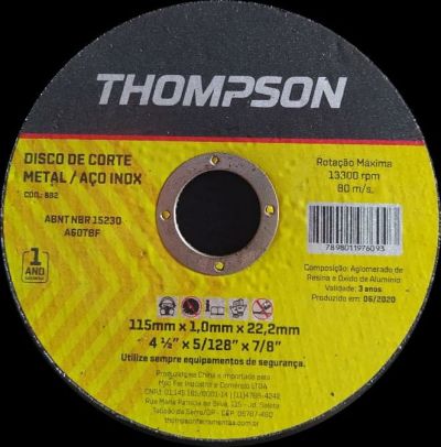Disco de corte metal /aço inox 41/2x7/8 -THOMPSON